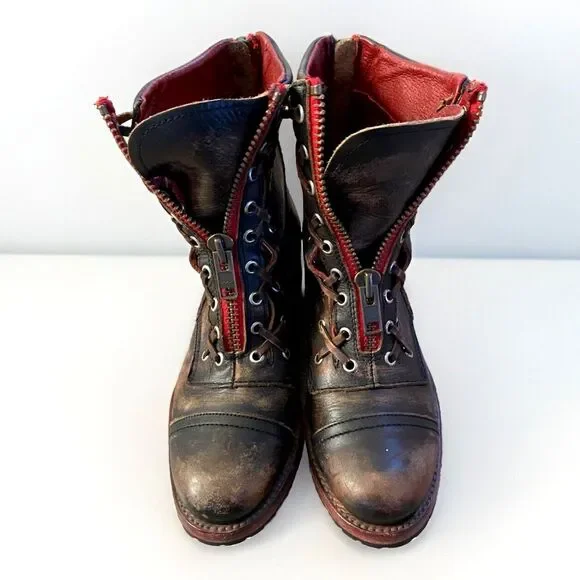 FreeBird Steven Liverpool Zip Distressed Leather‎ Boots W 10 Brown Red Combat - Picture 4 of 10